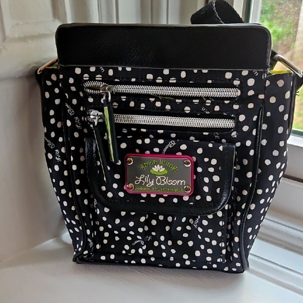 Lily Bloom Black and White Polka Dot Crossbody Bag